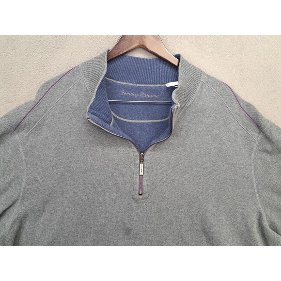 Tommy Bahama Sweater Mens 2XL XXL Reversible Quarter Zip Grey Blue - Picture 5 of 9
